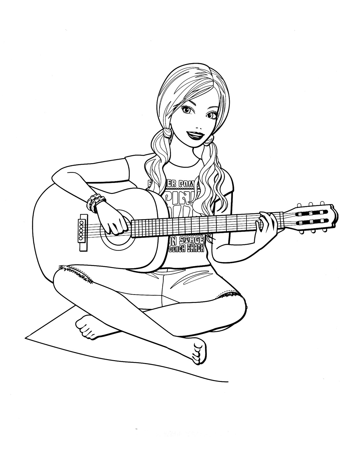 Раскраски для девочек Барби с гитарой