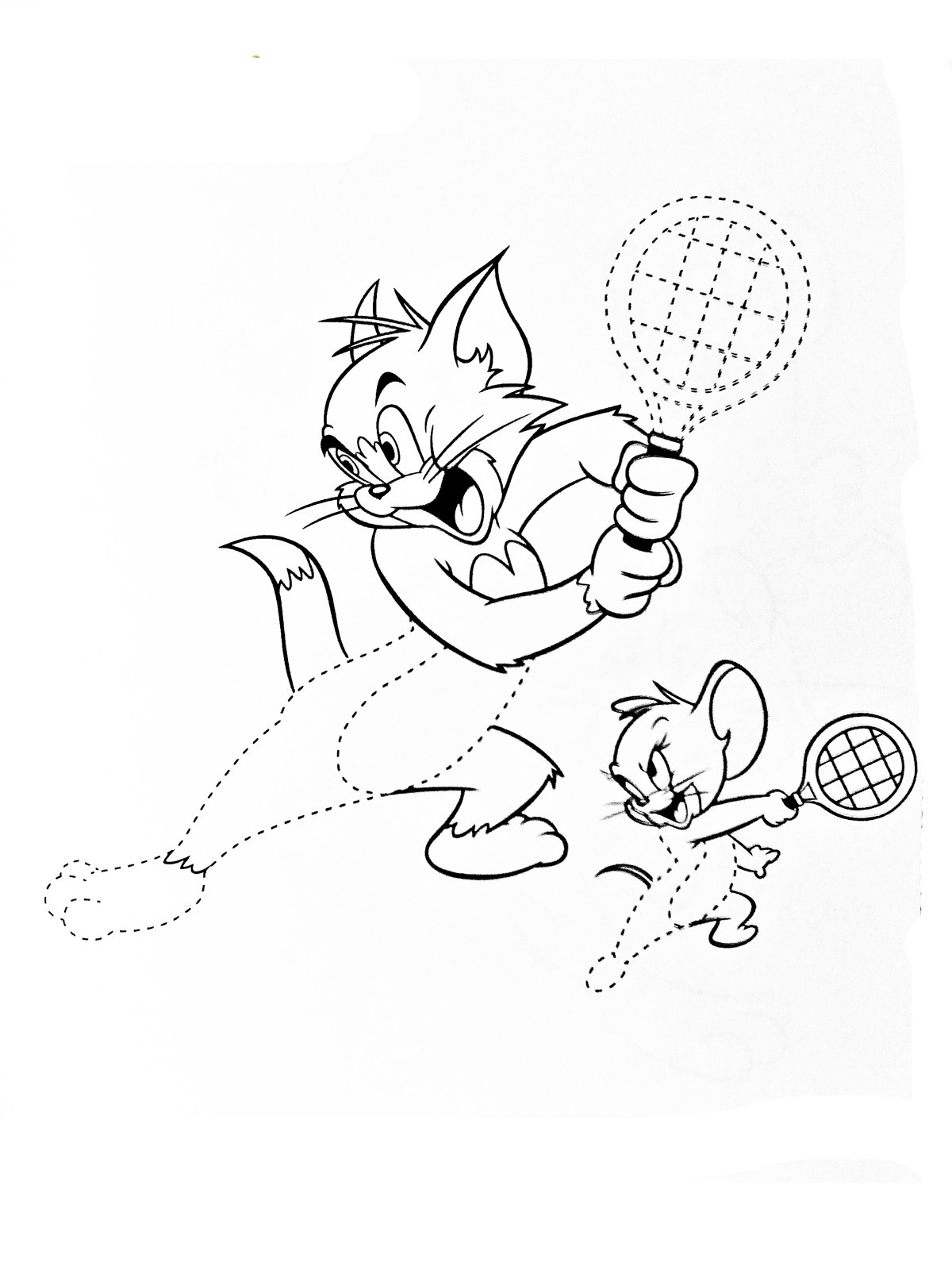 Раскраски малышам про Тома и Джерри  Том и джерри теннисисты, кот и мышонок, мультфильм