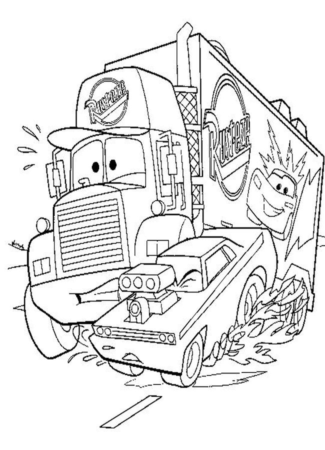Раскраскидля мальчиков по мультфильму тачки  Машина и грузовик, мультфильм тачки