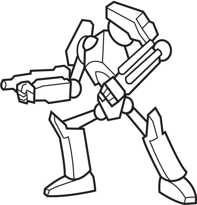Раскраски с роботами из зарубежных мультфильмов для подростков  Робот с оружием