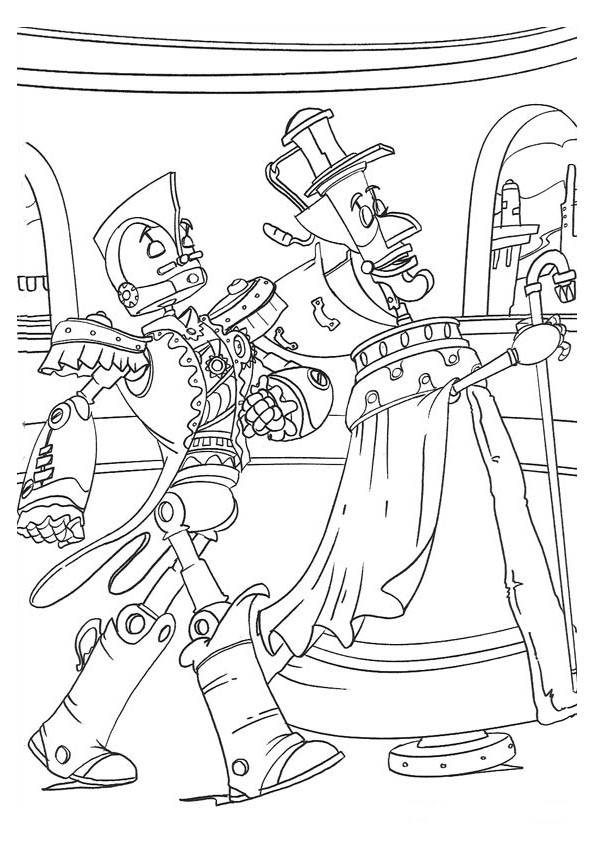Раскраски с роботами из зарубежных мультфильмов для подростков  Роботы король и генерал