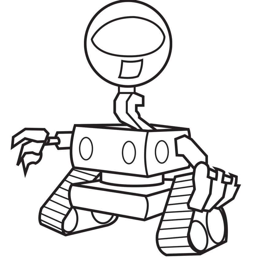 Раскраски с роботами из зарубежных мультфильмов для подростков  Робот с одним глазом на гусеницах