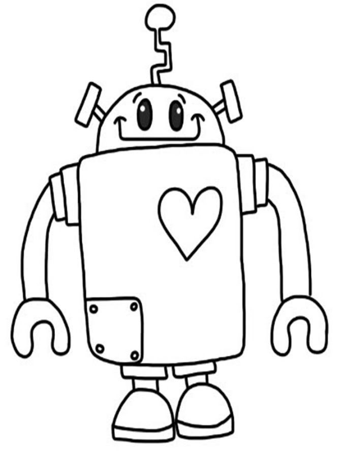 Раскраски с роботами из зарубежных мультфильмов для подростков  Робот с сердечком