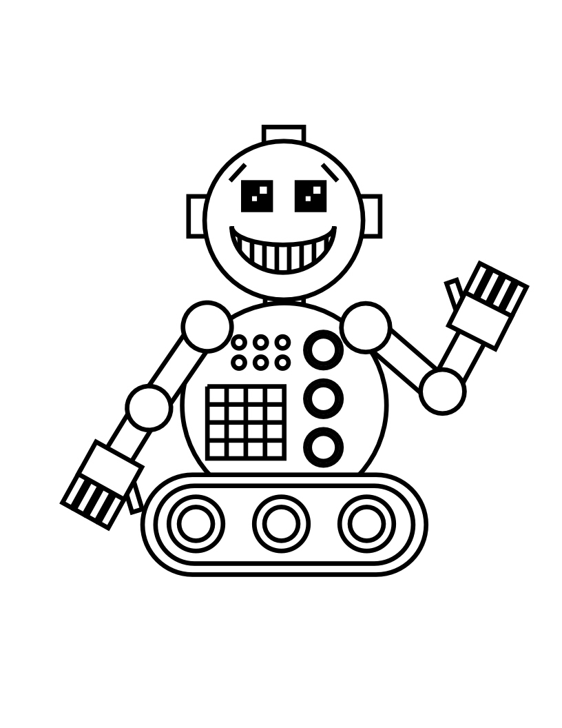 Раскраски с роботами из зарубежных мультфильмов для подростков  Робот машет рукой