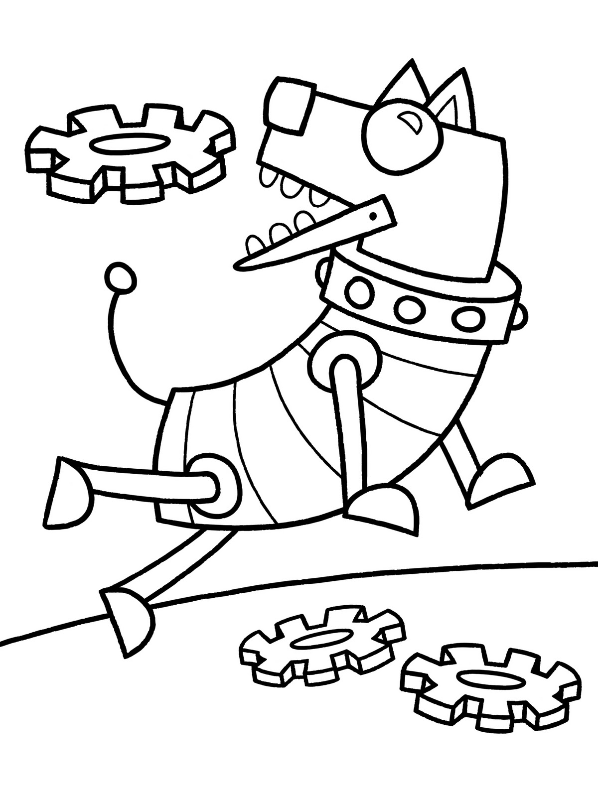 Раскраски с роботами из зарубежных мультфильмов для подростков  Робот пес ловящий шестеренки