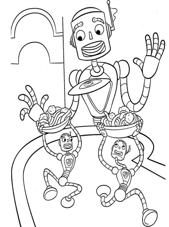 Раскраски с роботами из зарубежных мультфильмов для подростков  Роботы официанты
