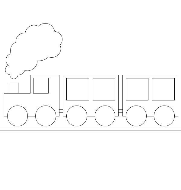 Раскраски контур поезда  Поезд из геометрических фигур