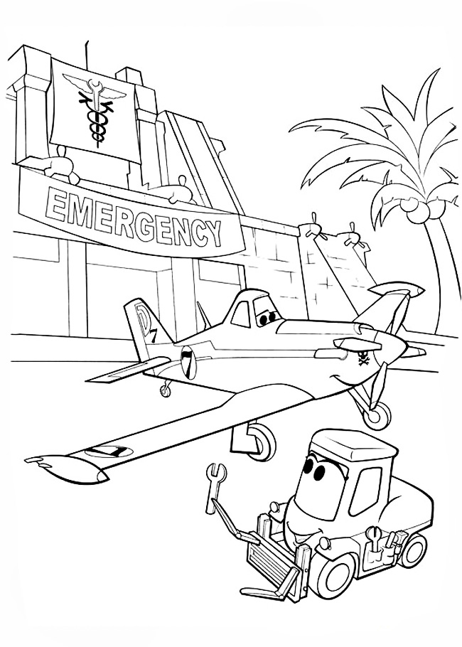 Раскраски по мультфильму Самолеты от Дисней  Самолеты дисней, станция техобслуживания