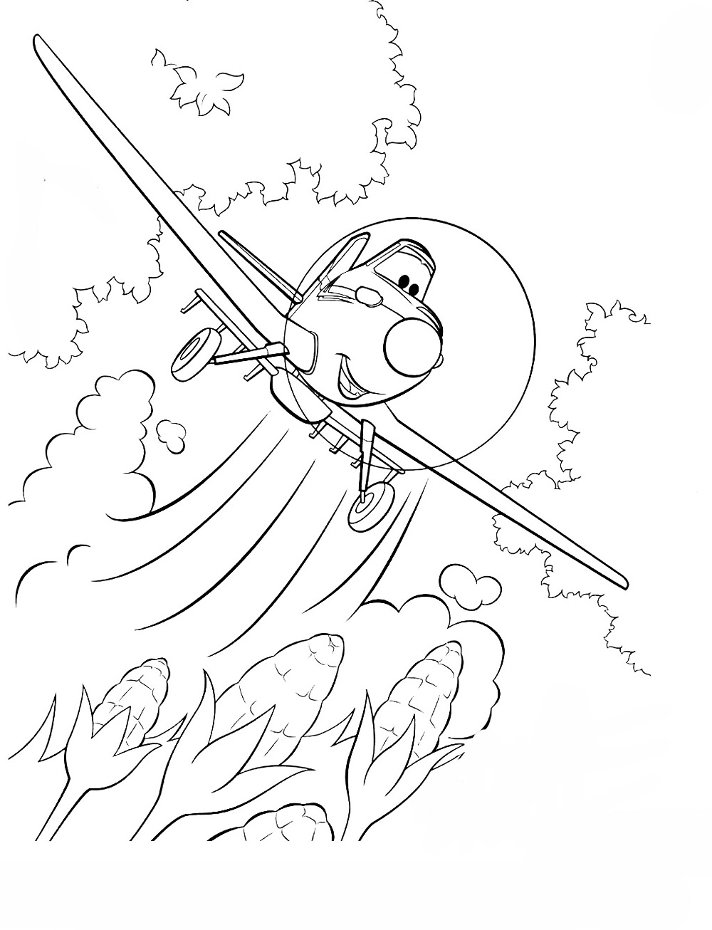 Раскраски по мультфильму Самолеты от Дисней  Самолеты дисней, полет над кукурузным полем