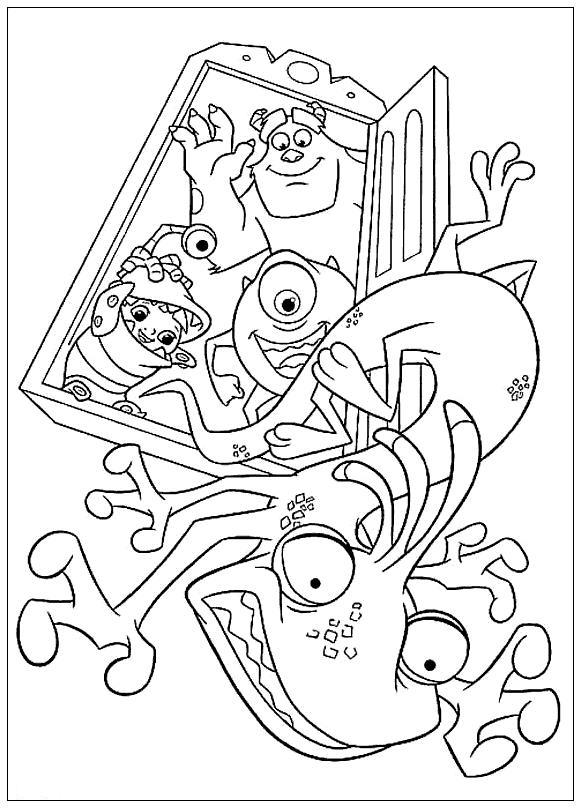Раскраски по мультфильму Корпорация монстров для детей  Корпорация монстров, монстры возле открытой двери