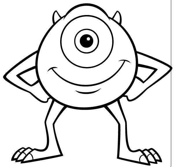 Раскраски по мультфильму Корпорация монстров для детей  Корпорация монстров, монстр с одним глазом и рожками