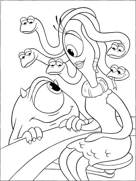 Раскраски по мультфильму Корпорация монстров для детей  Корпорация монстров, монстр с волосами змеями