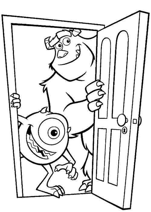 Раскраски по мультфильму Корпорация монстров для детей  Корпорация монстров, монстры выглядывают из дверей