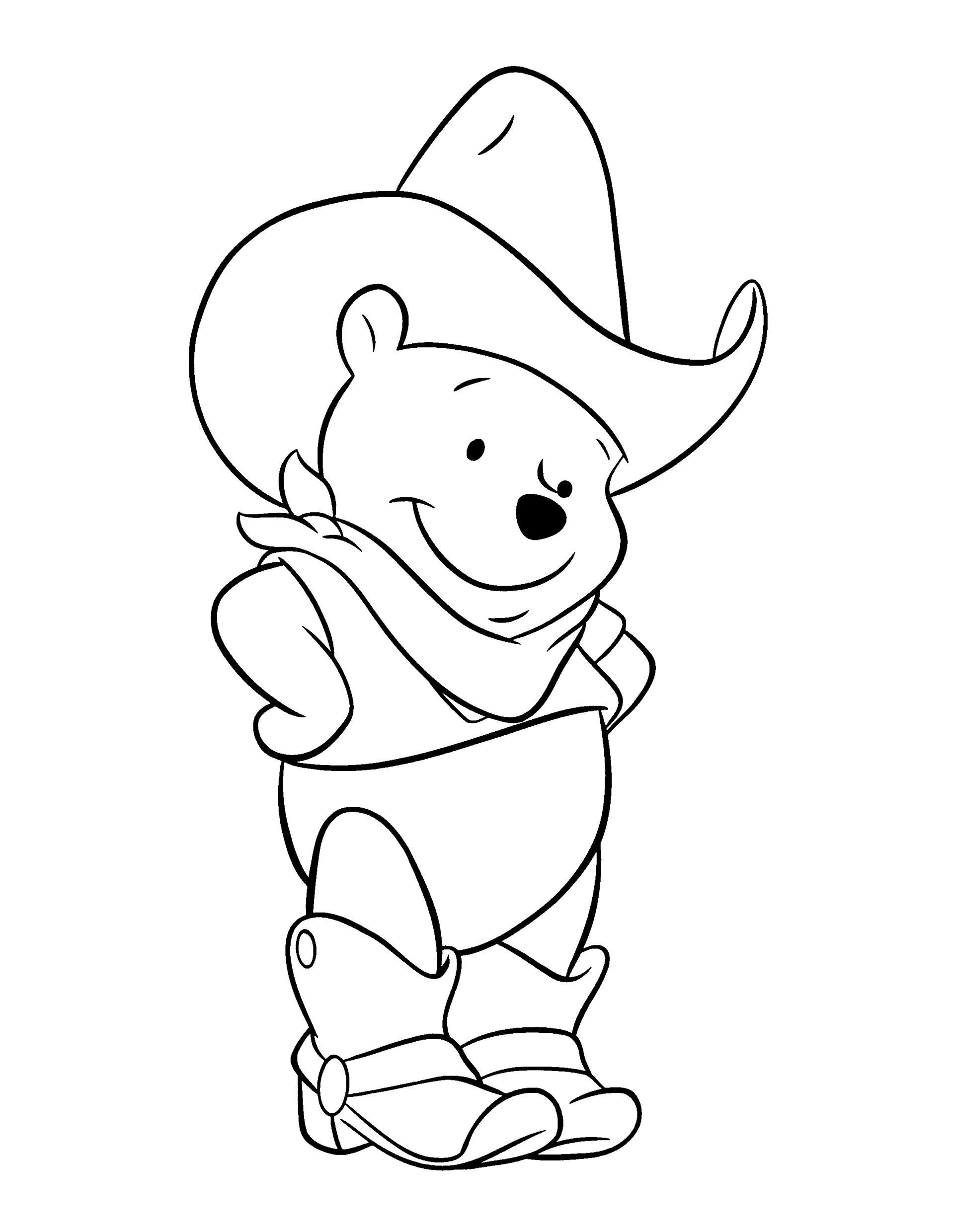 Раскраски из зарубежного мультфильма про Винни Пуха и его друзей для самых маленьких   Винни пух в ковбойской шляпе
