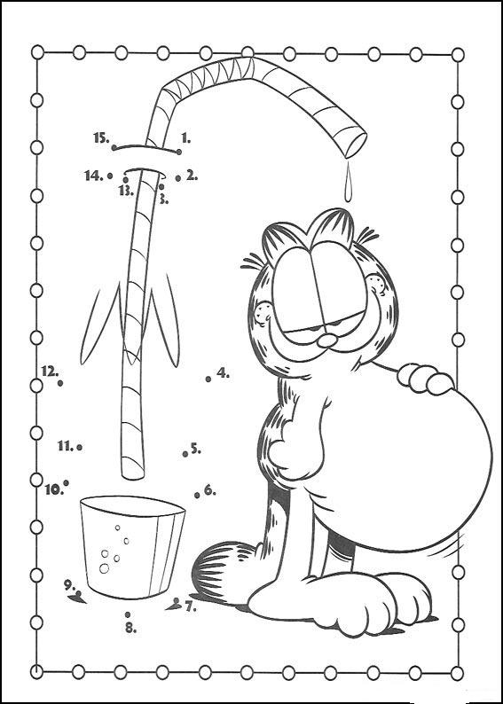 Раскраски про приключения кота Гарфилда для детей  Обведи по точкам, гарфилд