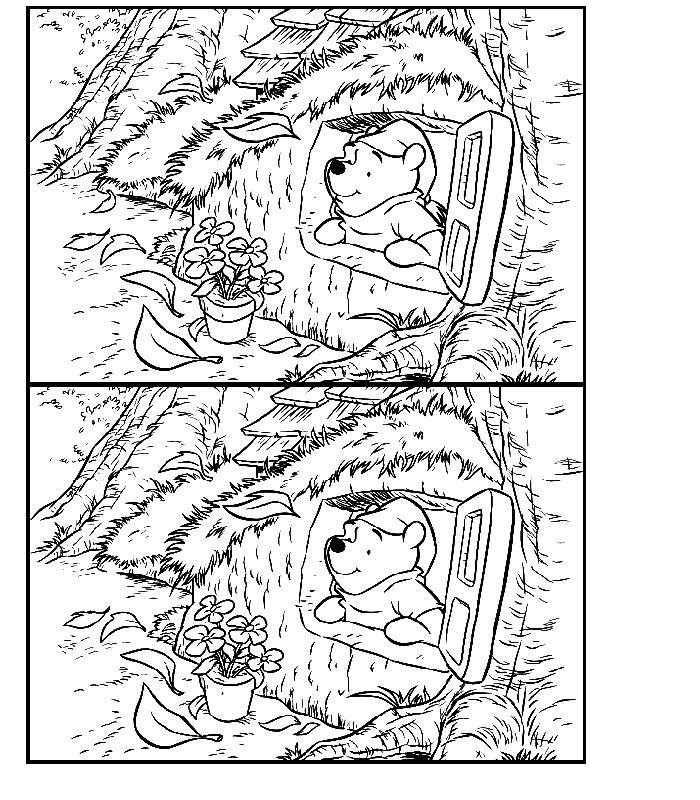 Раскраски из зарубежного мультфильма про Винни Пуха и его друзей для самых маленьких   Найди отличия, винни пух
