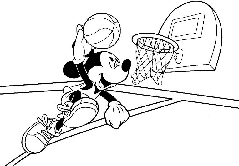 Раскраски с микки маусом для самых маленьких  Микки маус баскетболист