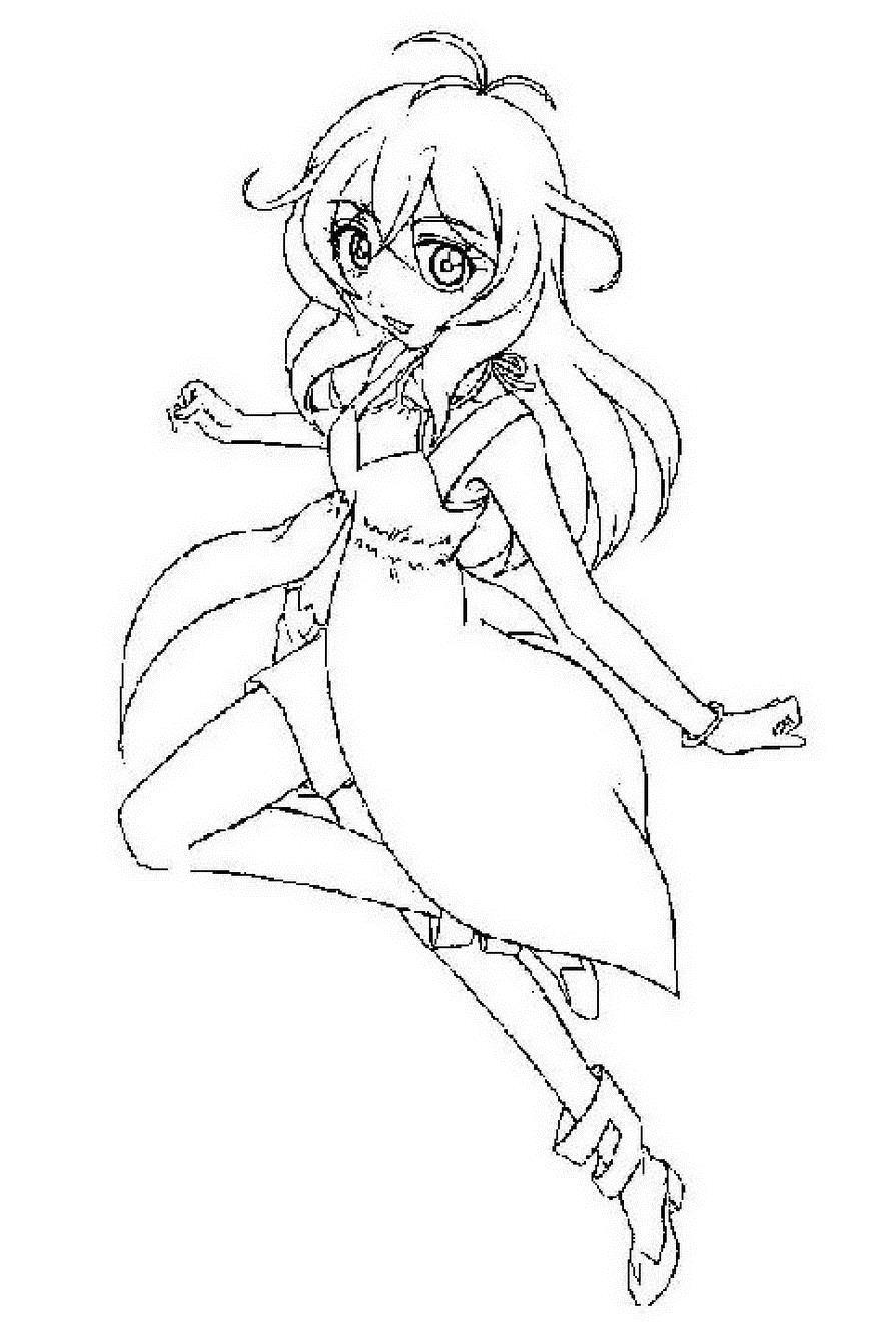 Раскраски девушек из аниме  Аниме девочка в платье