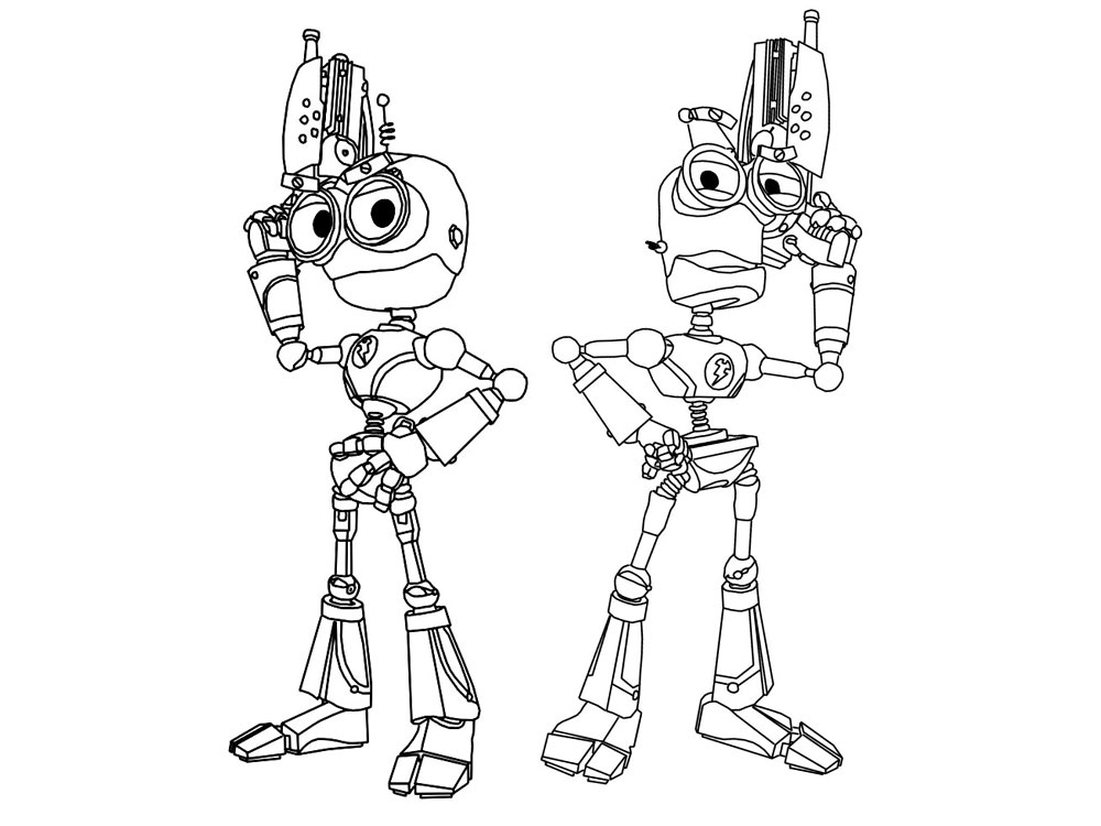 Раскраски с роботами из зарубежных мультфильмов для подростков  Два веселых робота