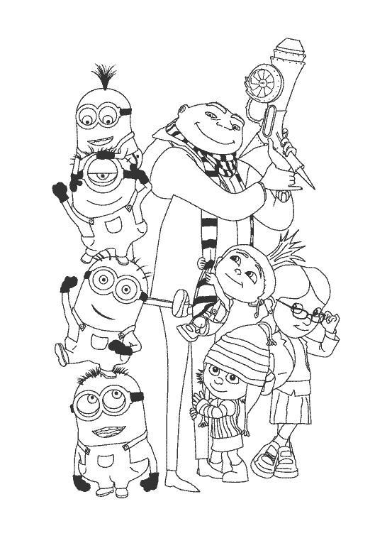 Раскраски для детей по комедийному мультфильму Гадкий Я  Миньоны, гадкий я и девочки