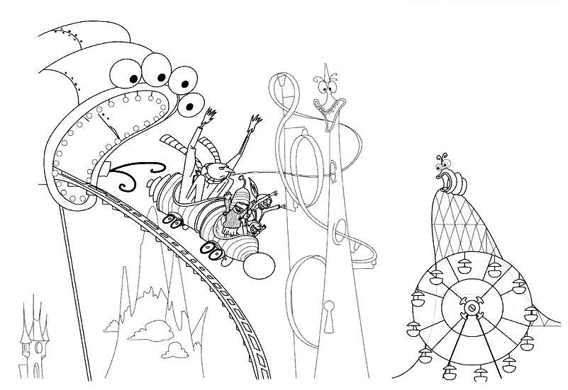Раскраски для детей по комедийному мультфильму Гадкий Я  В парке атракционов