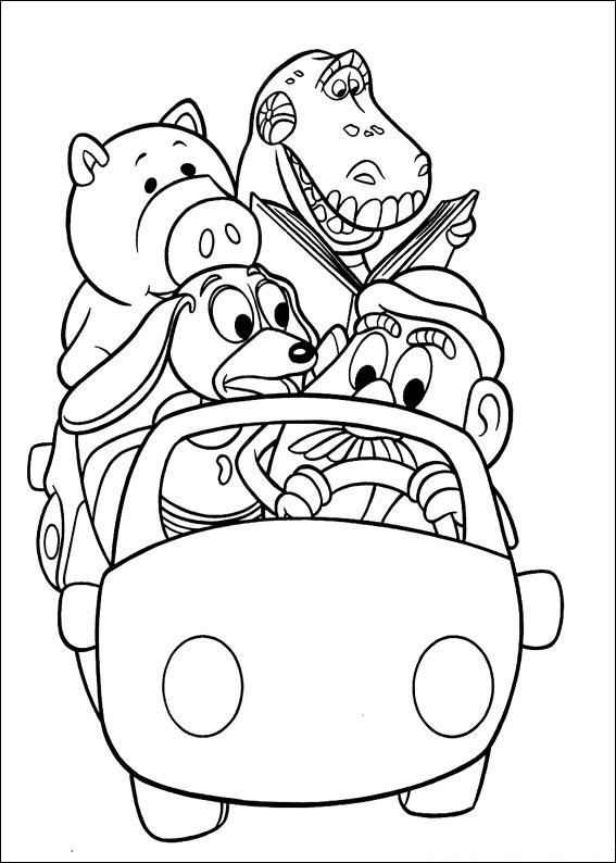 Раскраски из мультфильма Истории игрушек для детей  История игрушек, игрушки в машине