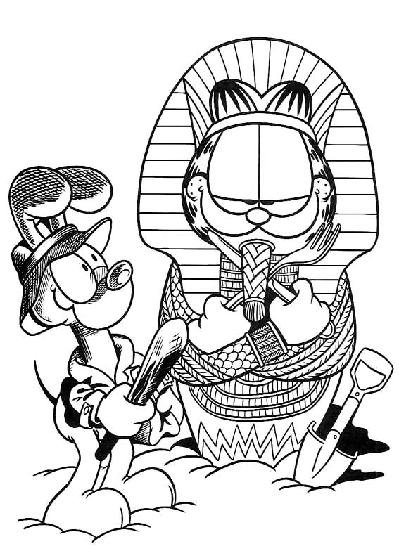 Раскраски про приключения кота Гарфилда для детей  Гарфилд фараон