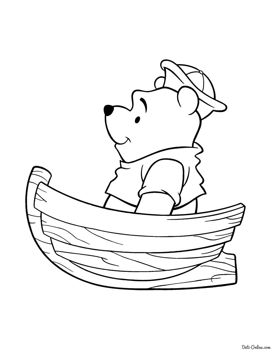 Раскраски из зарубежного мультфильма про Винни Пуха и его друзей для самых маленьких   Винни пух в лодке