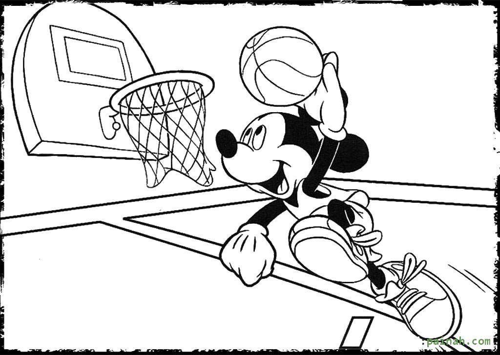Раскраски с микки маусом для самых маленьких  Микки маус играет в баскетбол