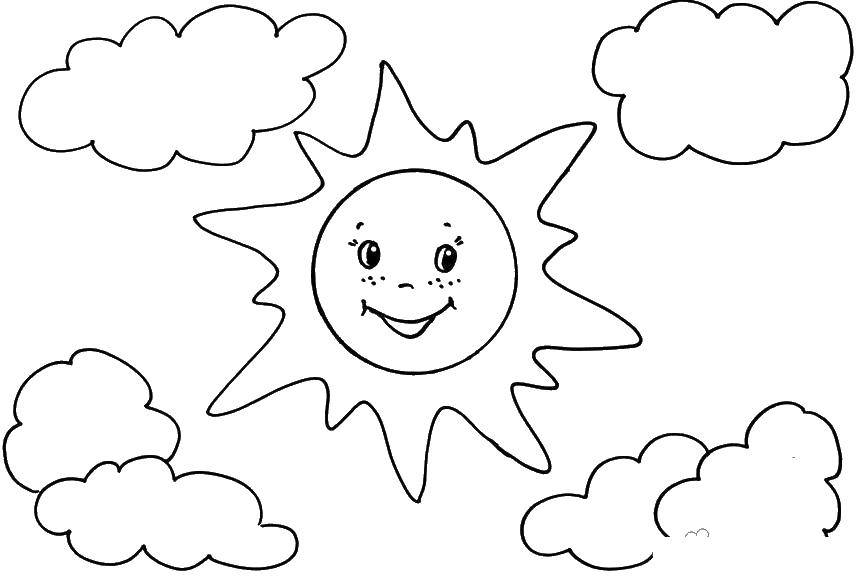 Раскраски облака для школьников, раскраски для начальной школы облака, природные явления  Облака и солнце