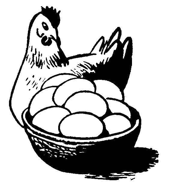 Раскраски птиц курица  петух яйцо цыпленок  Курица с корзиной яйцами