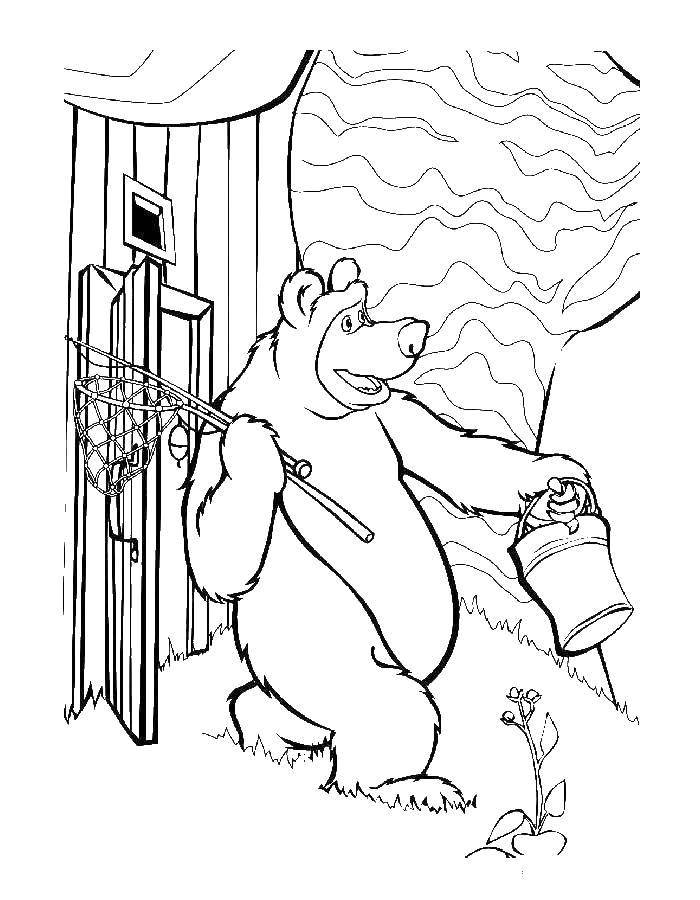 Раскраски для детей про озорную Машу из мультфильма Маша и медведь  Медведь из  маша и медведь  идёт в лес