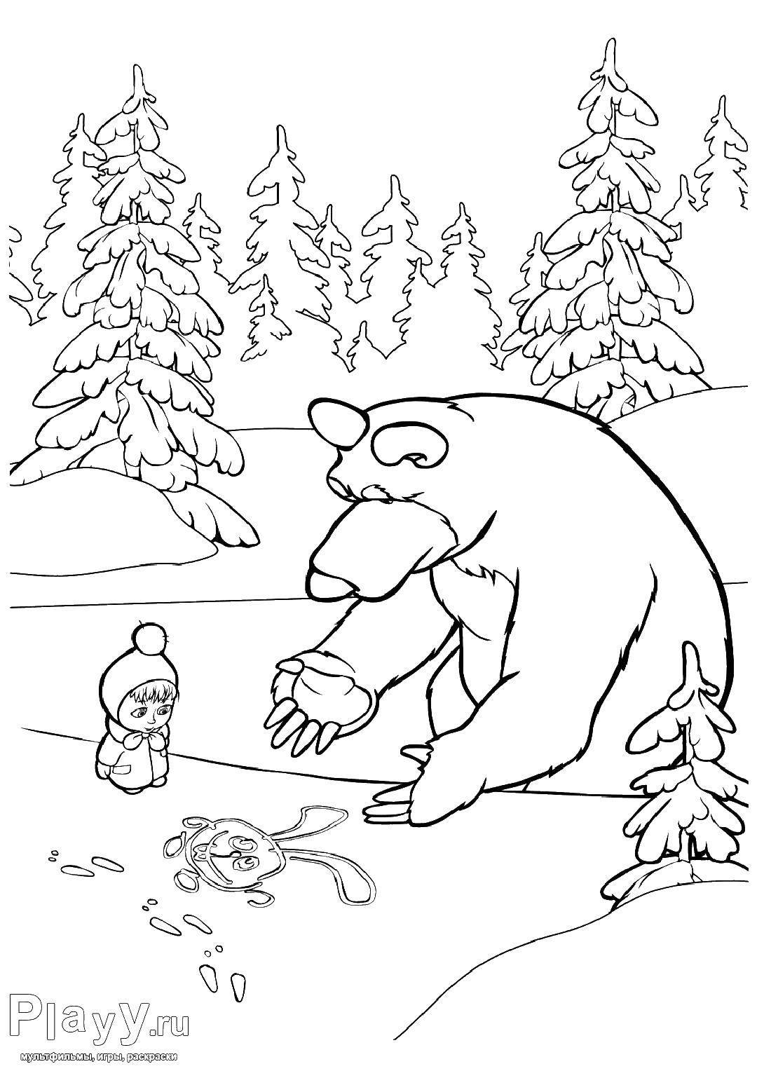 Раскраски для детей про озорную Машу из мультфильма Маша и медведь  Рисунки на снегу
