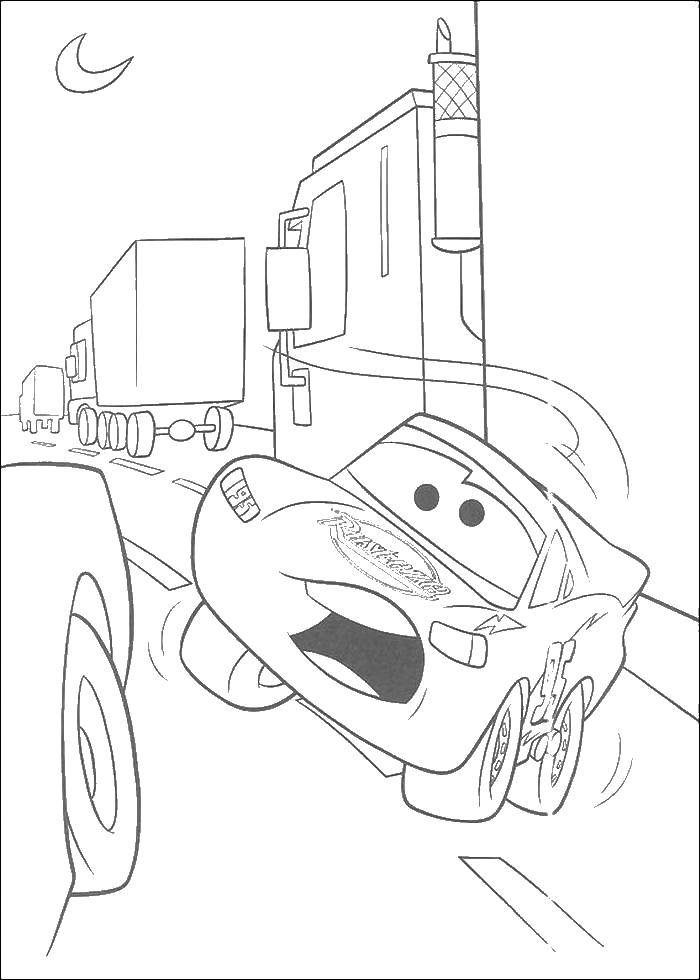 Раскраскидля мальчиков по мультфильму тачки  Молния маккуин в дороге