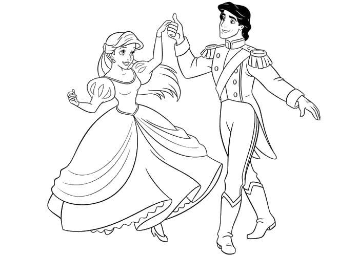 Раскраски по мультфильму русалочка для девочек  Танец принца с ариэль