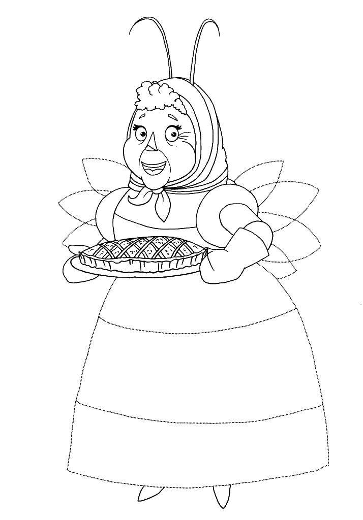 Раскраски про Лунтика  Бабушка капа с пирогом