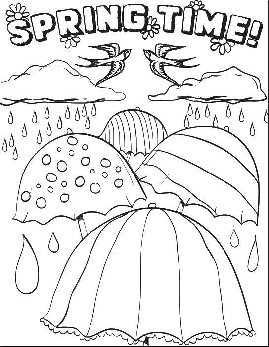 Раскраски природные явления дождь, раскраски дождик для школьников и подростков  Дождь и зонты