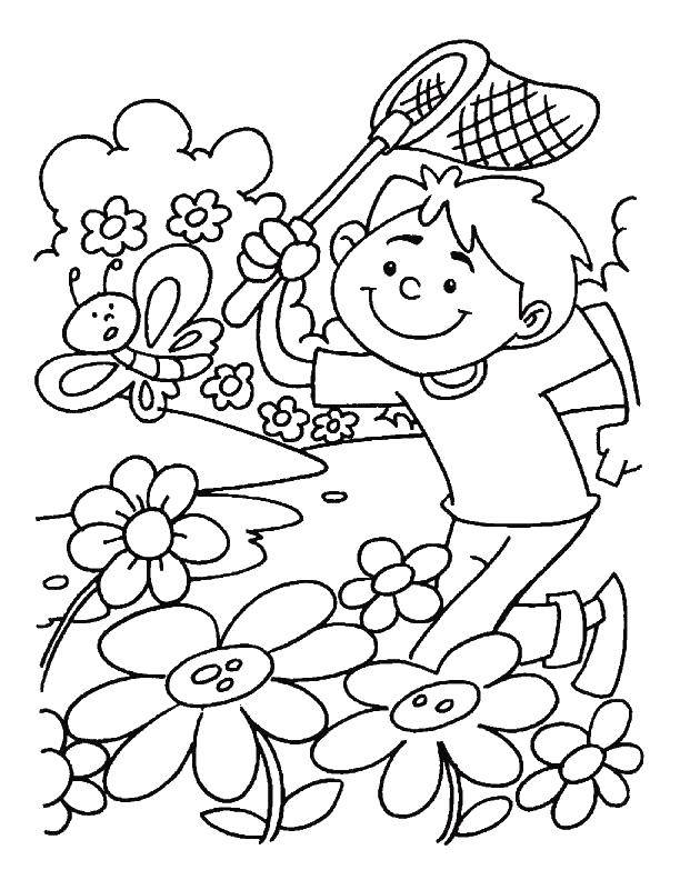 Раскраски весна для детей  Ловля бабочки