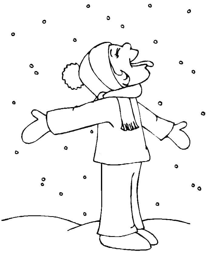 Раскраски зима время года  Ловля снежинок языком