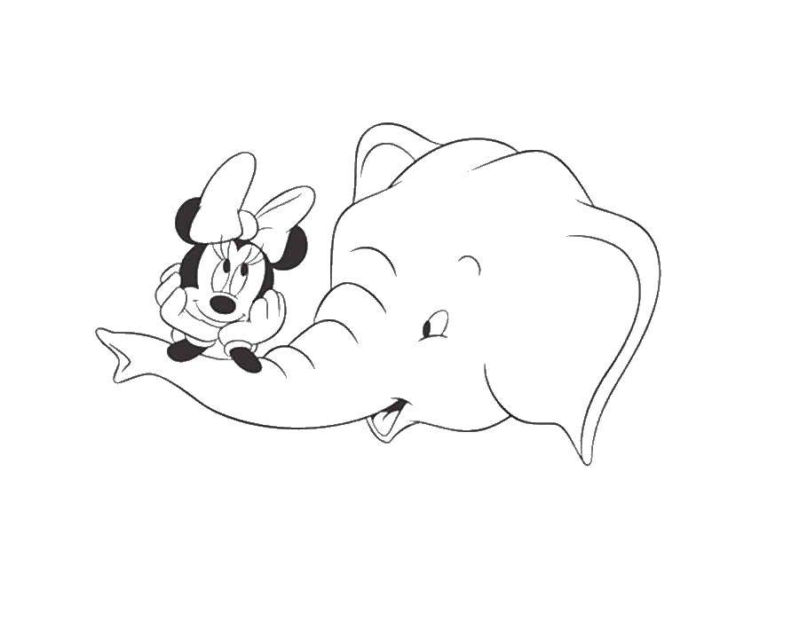 Раскраски с микки маусом для самых маленьких  Минни маус и слоненок