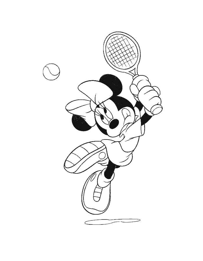 Раскраски с микки маусом для самых маленьких  Миссис маус играет в теннис