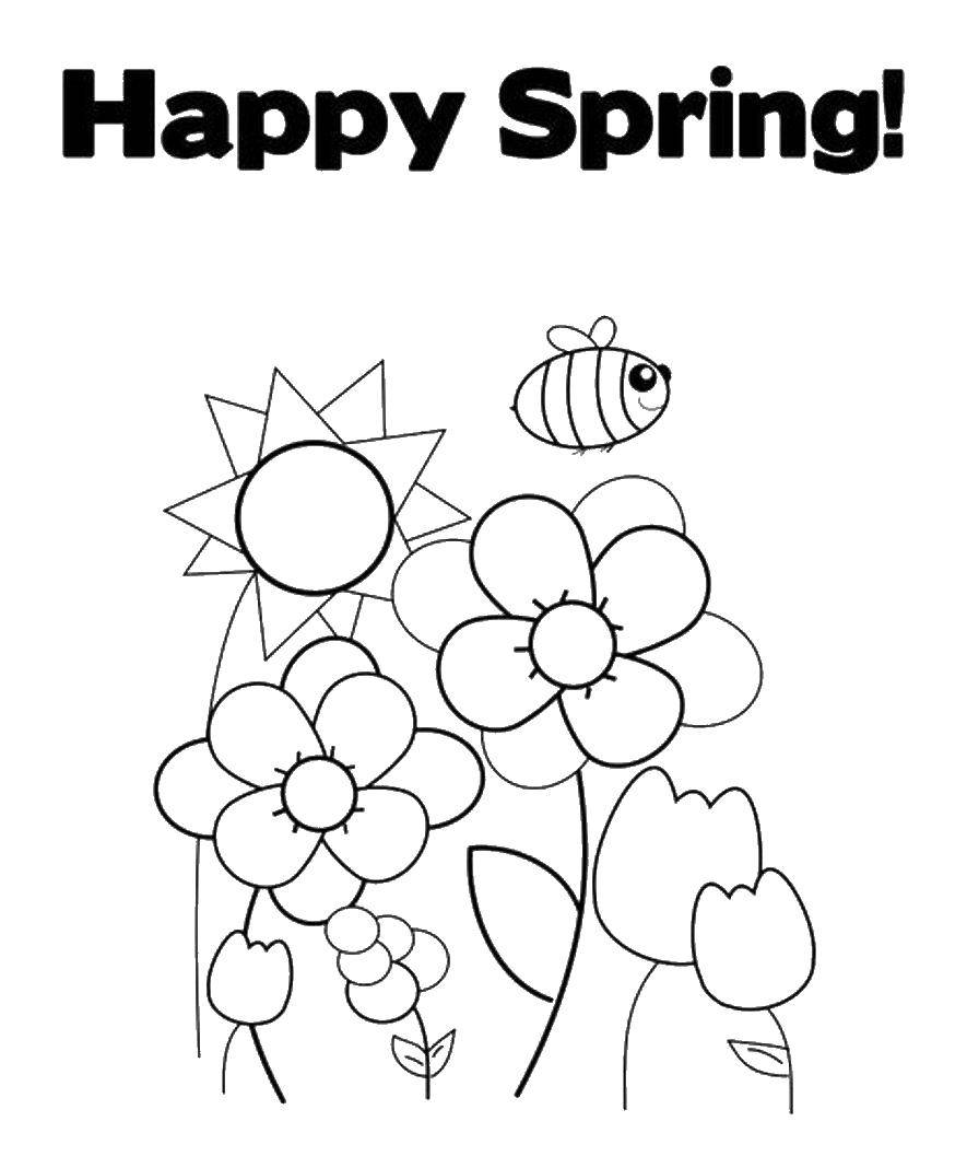 Раскраски весна для детей  Пчелка и цветы.