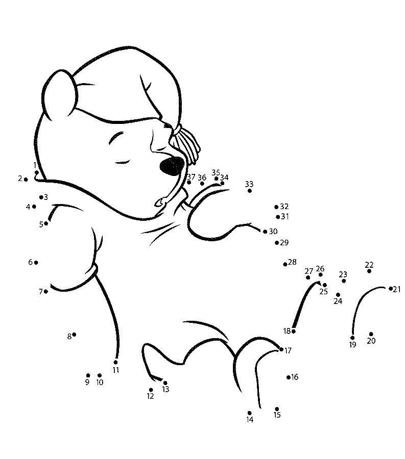 Раскраски из зарубежного мультфильма про Винни Пуха и его друзей для самых маленьких   Дорисуй по точкам винни пуха