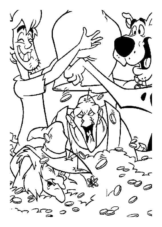 Раскраски про Скуби Ду. Раскраски по мультфильму Скуби Ду. Раскраски со Скуби Ду для детей.  Скуби и шеги поймали воров