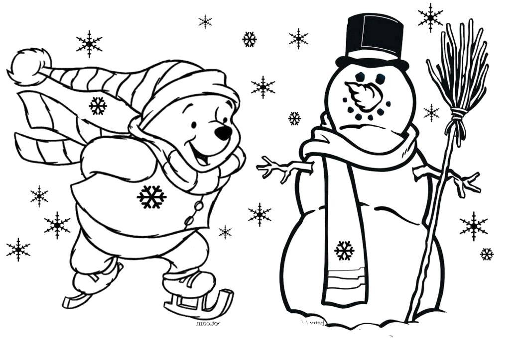 Раскраски из зарубежного мультфильма про Винни Пуха и его друзей для самых маленьких   Винни пух на коньках и снеговик