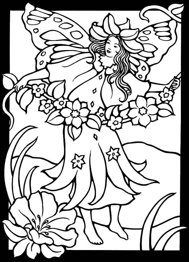 Раскраски с фея по зарубежным мультикам для девочек  Лесная фея с плетением цветов