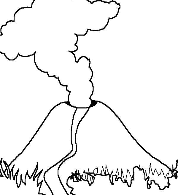 Раскраски вулкан для детей, раскраски для школьников, раскраски природа для начальной школы  Дым из вулкана