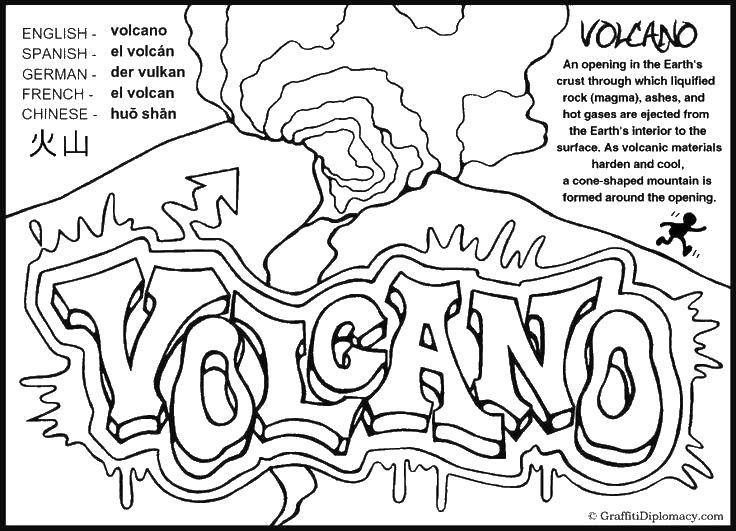 Раскраски вулкан для детей, раскраски для школьников, раскраски природа для начальной школы  Вулкан на разных языках