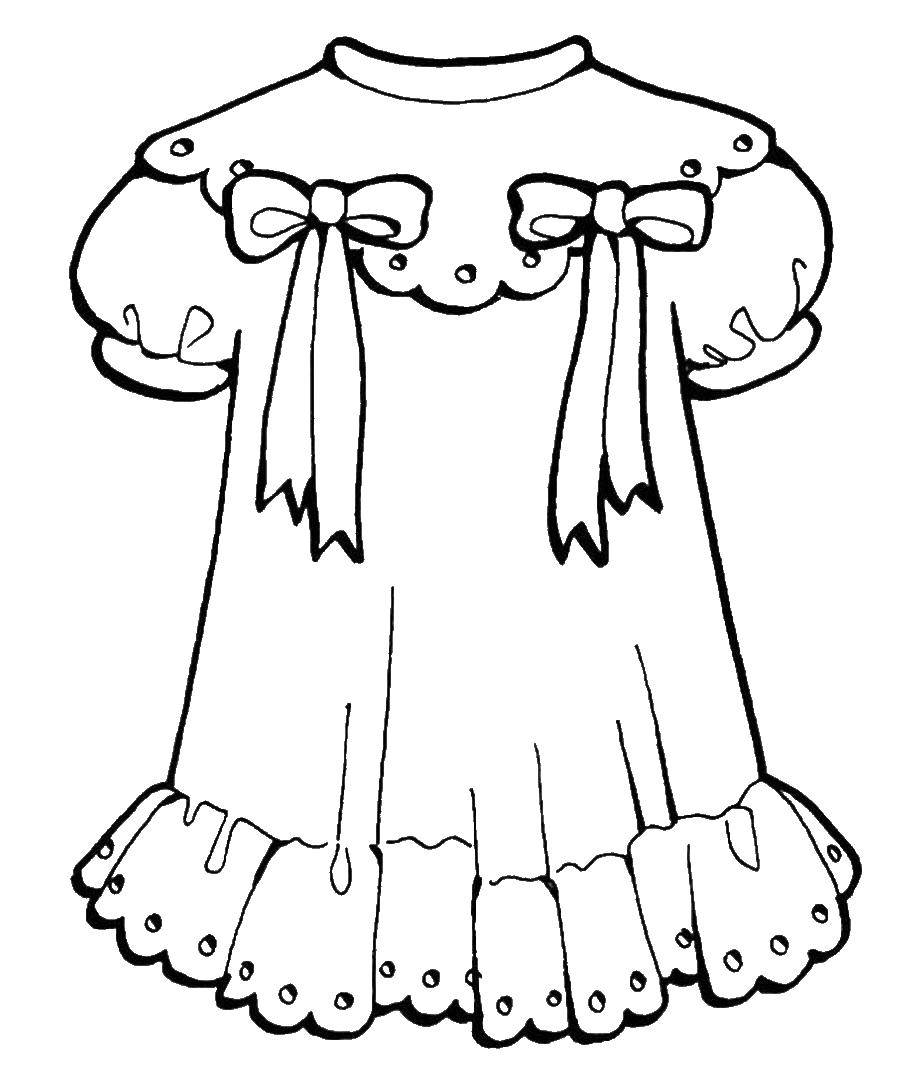 Раскраски одежда платье штаны туфли  Платье для девочек с бантиками
