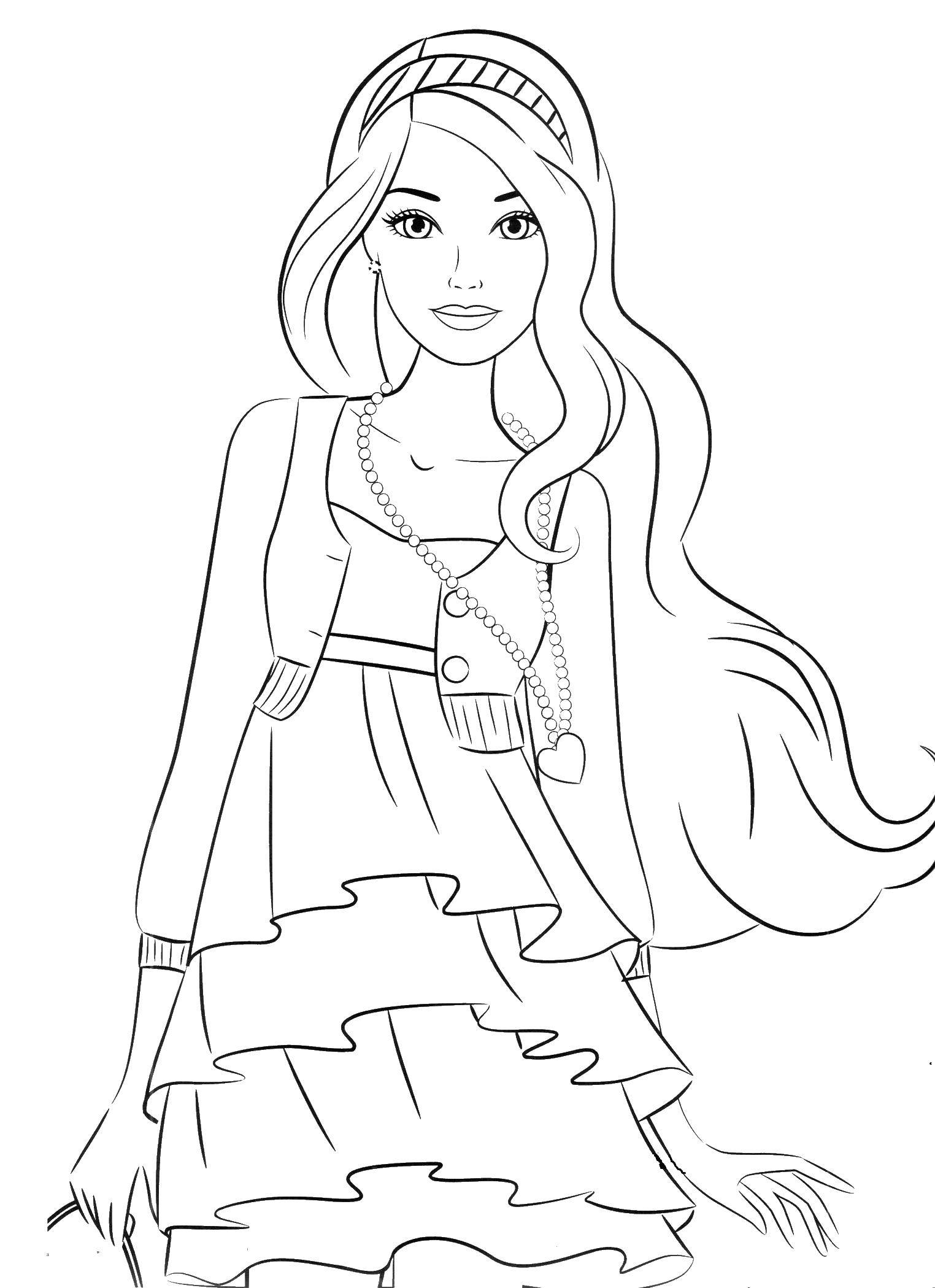 Раскраски с барби по серии мультфильмов  для девочек  Барби в красивом платье